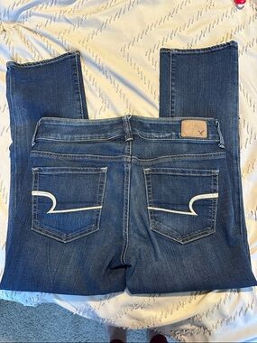 American Eagle Outfitters Dark Blue Bootcut Jeans with White Pocket Stitching